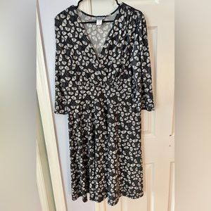 Karina dress- Navy Blue and White Ginkgo Leaf 3/4 Sleeve 2X